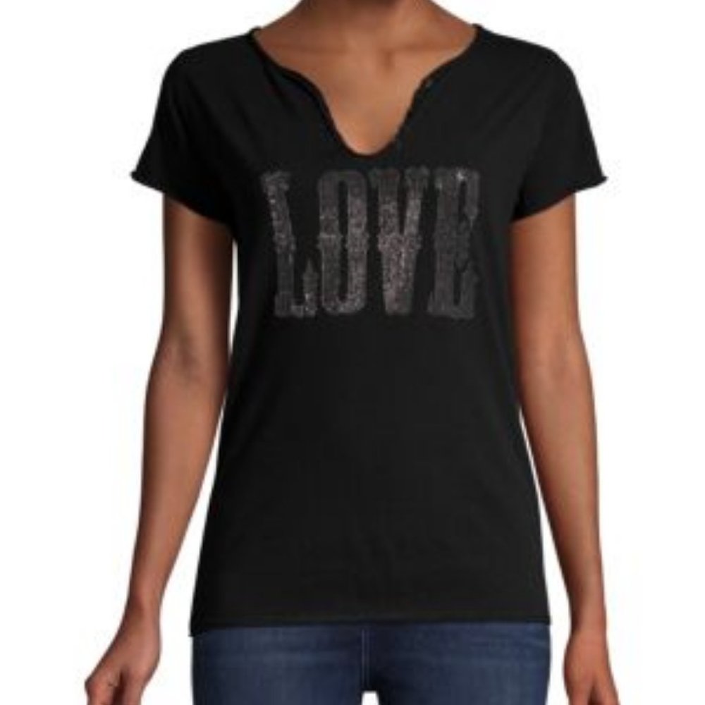 ZADIG & VOLTAIRE Tunisien Strass Love Black T Shirt XS